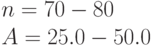 n = 70 - 80\\
A = 25.0 - 50.0