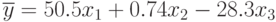 \overline{y} = 50.5x _{1} +0.74x_{2} -28.3x_{3}