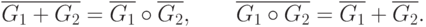 \eq*{
\overline{G_{1} +G_{2}}=\overline{G_{1}}\circ
\overline{G_{2}},\qq
\overline{G_{1} \circ G_{2}}=\overline{G_{1} }+\overline{G_{2}}.
}
