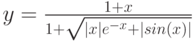 $$y=\frac{1+x}{1+\sqrt{|x|e^{-x}+|sin(x)|}}$$