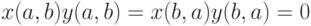 x(a,b)y(a,b) = x(b,a)y(b,a)=0