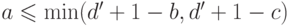 a\le \min(d'+1-b,d'+1-c)