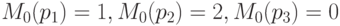 M_0(p_1) = 1, M_0(p_2) = 2, M_0(p_3) =0