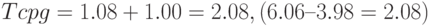 Tcpg = 1.08 + 1.00 = 2.08, (6.06 – 3.98 = 2.08)