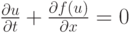 $ {\frac{{\partial}u}{{\partial}t} + \frac{{{\partial}f(u)}}
{{\partial}x} = 0}  $