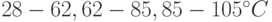 28-62, 62-85, 85-105^{\circ}C