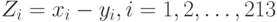 Z_i=x_i-y_i, i=1,2,\dots, 213