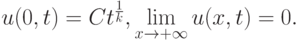 u(0, t) = C t^{1 \over k}, \lim\limits_{x \to + \infty } u({x, t}) = 0.