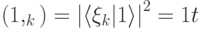 \PP(\ket{1},\calL_k)=\left| \langle \xi_k|1\rangle \right|^2=\slashfrac1t