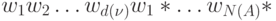 w_1w_2 \dots w_{d(\nu)}w_1* \dots w_{N(A)}*