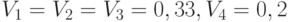 V_1 = V_2 = V_3 = 0,33, V_4 = 0,2 