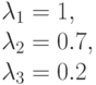 \lambda_1=1,\\
\lambda_2=0.7,\\
\lambda_3=0.2