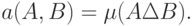 a(A,B)=\mu(A\Delta B).