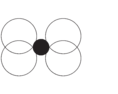 \begin{picture}(100,80)
\put(30,30){\circle{30}}
\put(70,30){\circle{30}}
\put(30,50){\circle{30}}
\put(70,50){\circle{30}}
\put(50,40){\circle*{20}}
\end{picture}