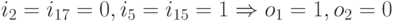 i_2=i_{17}=0, i_{5}=i_{15}=1\Rightarrow o_1=1, o_2=0