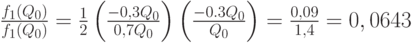 \frac{f_1(Q_0)}{f_1(Q_0)}=\frac12\left(\frac{-0,3Q_0}{0,7Q_0}\right) \left(\frac{-0.3Q_0}{Q_0}\right)=\frac{0,09}{1,4}=0,0643