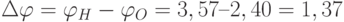\Delta\varphi = \varphi_H - \varphi_O = 3,57 – 2,40 = 1,37%