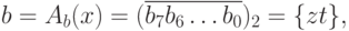 b=A_b(x) = (\overline{b_7 b_6\ldots b_0})_2 = \{zt\},