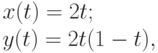 x(t) = 2t;\\
 y(t) = 2t(1 - t), 