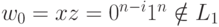 w_{0} = xz= 0^{n-i}1^{n} \notin  L_{1}