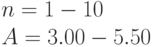 n = 1 - 10\\											
A = 3.00 - 5.50	