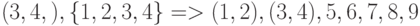 (3,4,),   \left\{ {1,2,3,4} \right\}  =>  (1,2), (3,4), 5, 6, 7, 8, 9