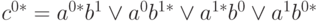 
c^{0*}=a^{0*}b^1\vee a^{0}b^{1*}\vee a^{1*}b^0\vee a^{1}b^{0*}
