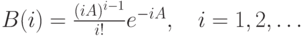 B(i)=\frac{(iA)^{i-1}}{i!} e^{-iA}, \quad i=1,2, \dots