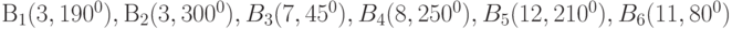 В_1(3, 190^0), В_2(3, 300^0), B_3(7, 45^0), B_4(8, 250^0), B_5(12, 210^0), B_6(11, 80^0)