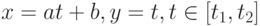 x=at+b, y=t, t\in[t_1,t_2]