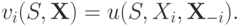 v_i(S,\mathbf X) = u(S,X_i,\mathbf X_{-i}).