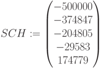 SCH:=\begin{pmatrix} -500000 \\ -374847 \\ -204805\\ -29583\\ 174779\end{pmatrix}