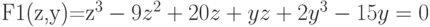 F1(z,y)=z^3-9z^2+20z+yz+2y^3-15y=0