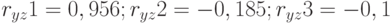 r_{yz}1 = 0,956; r_{yz}2 = -0,185; r_{yz}3 = - 0,1