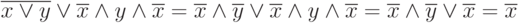 \overline{x\lor y}\lor\overline{x}\land y\land\overline{x}=\overline{x}\land\overline{y}\lor\overline{x}\land y\land\overline{x}=\overline{x}\land\overline{y}\lor\overline{x}=\overline{x}