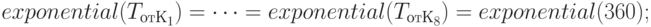 exponential(T_{отК_{1}})=…= exponential(T_{отК_{8}})=exponential(360);