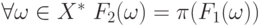 \forall \omega \in X^*\ F_2(\omega) = \pi(F_1(\omega))