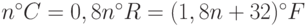 n ^\circ C = 0,8n^\circ R = (1,8n+32) ^\circ F