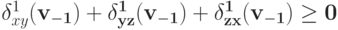 \delta^{1}_{xy}(\bf v_{-1}) + \delta^{1}_{yz}(\bf 
v_{-1}) + \delta^{1}_{zx}(\bf v_{-1}) \ge 0