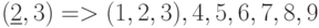 ( \underline 2,3)     =>    (1,2,3), 4, 5, 6, 7, 8, 9