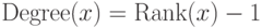 {\rm Degree} (x) = {\rm Rank}(x) - 1