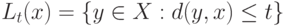 L_t(x)=\{y\in X:d(y,x)\le t\}