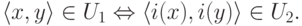 \langle x,y\rangle \in U_1 \Leftrightarrow \langle i(x),i(y)\rangle \in U_2.