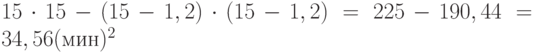 $15 \cdot 15  -(15-1,2) \cdot (15-1,2)=225 - 190,44 =34,56 (мин)^2$