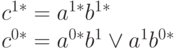 
c^{1*}=a^{1*}b^{1*}\\
c^{0*}=a^{0*}b^1\vee a^1b^{0*}
